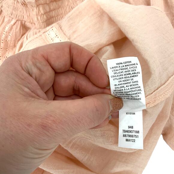 Treasure & Bond Pink Smocked Off Shoulder Blouse Size Medium NWOT - Picture 6 of 7